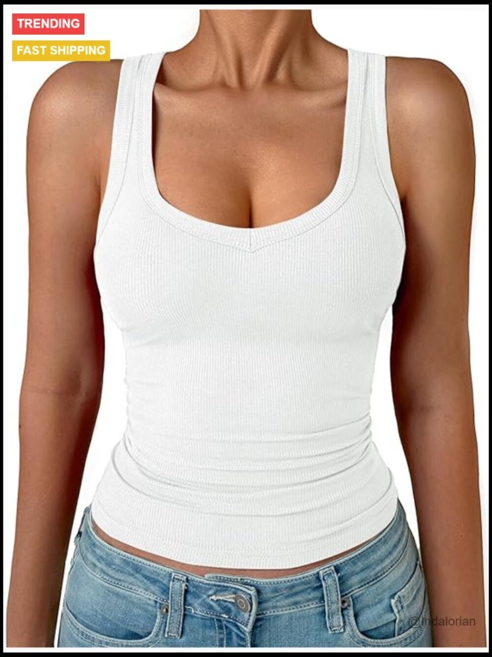 Sleeveless Tank Top Form Fitting Spaghetti Strap V Neck Ribbed Knit Basic Cami